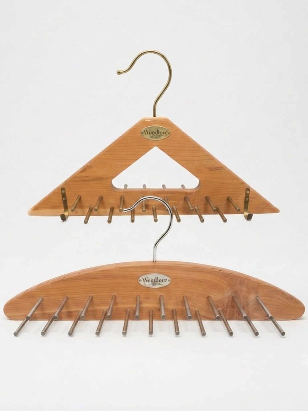 Woodlore Wooden Tie, Belt and Scarf Hangers - Honey stain with Brass Pegs